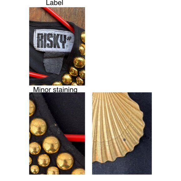 80s black embellished gold seashell retro loose cotton pant one piece jumpsuit - Picture 10 of 10